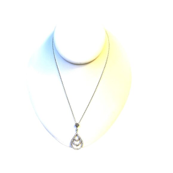 Sterling Silver 925 Teardrop Rhinestone Pendant Necklace Dainty Vintage Look - Picture 2 of 8